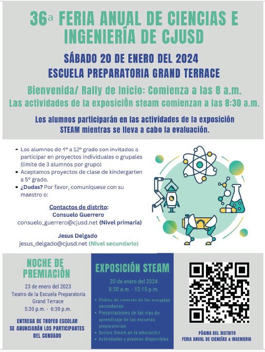  CJUSD 36th Annual Science and Engineering Fair Flyer Spanish